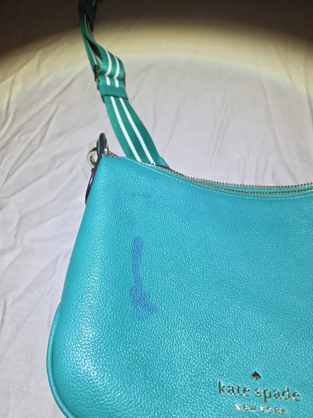 kate spade Emerald Green Leather Crossbody with Striped Strap